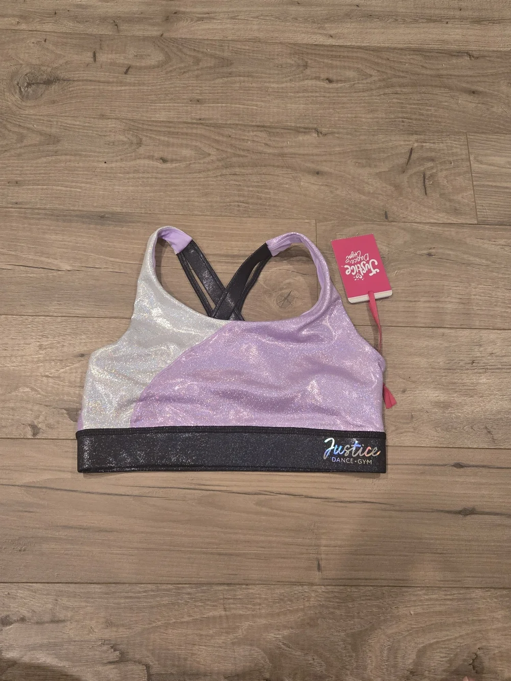 NWT Justice Girls Strappy Back Sports Bra Size Large 12/14 Metallic Foil ✨